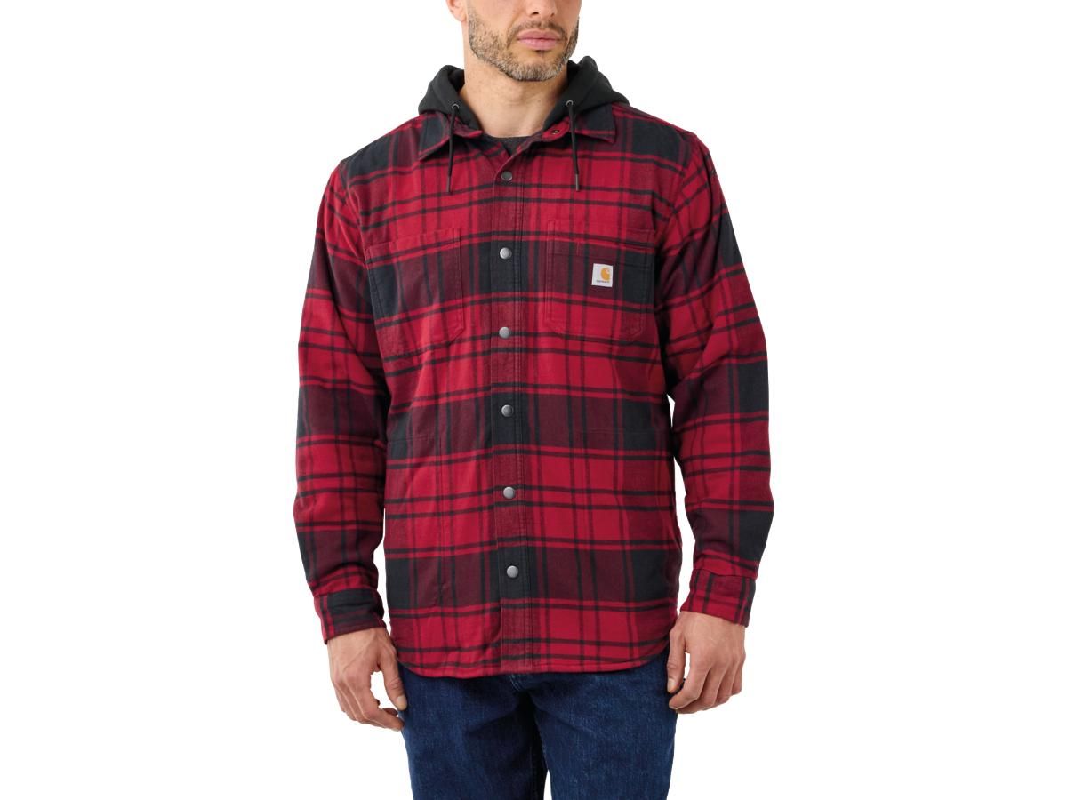 carhartt rugged flex relaxed fit flanel fleece-lined hooded shirt jacket