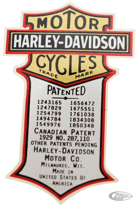harley-davidson transfer patent matrica - 1934-1939