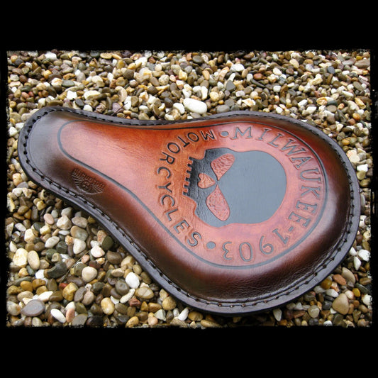 dhcustom milwaukee 1903 skull brown solo seat medium - universal
