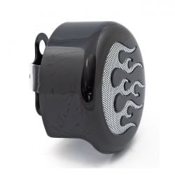 c-round horn cover flame - blk - 93-24 H-D w side mounted horn