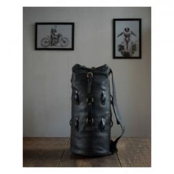 trip machine military leather duffle bag - blk