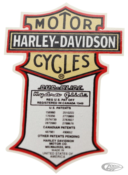 harley-davidson transfer patent matrica - 1958-1964 Duo Glide/Hydra Glide