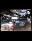 dhcustom blk leather saddlebag with fuel bottle