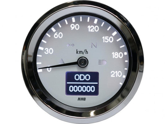 mmb 60mm basic speedometer - 220 km/h - chr - white