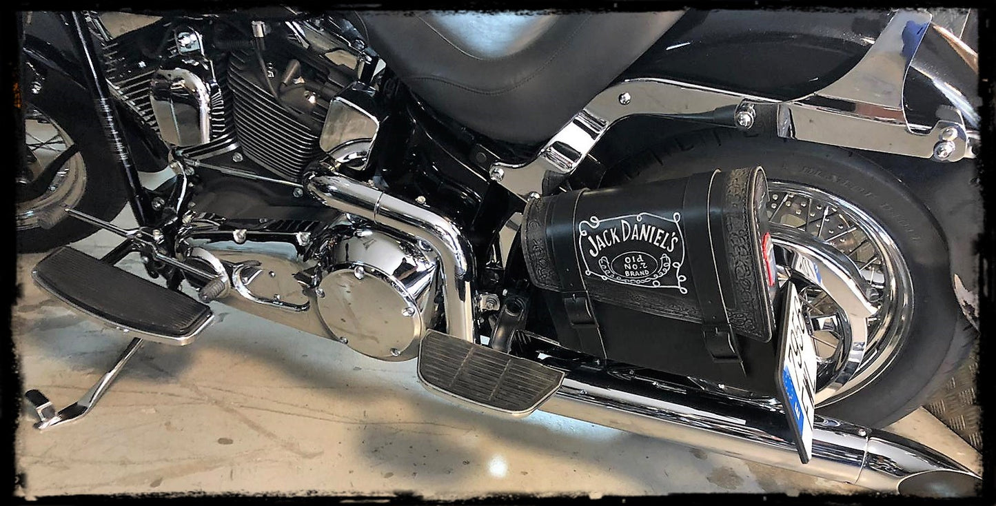 dhcustom jack daniels blk leather saddlebag