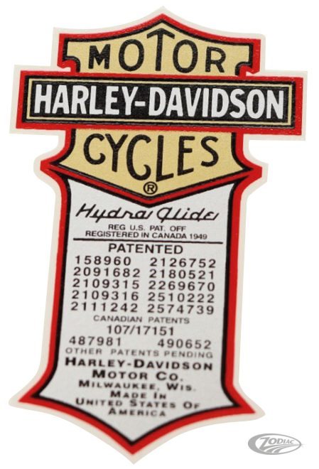 harley-davidson transfer patent matrica - 1958-1964 Duo Glide/Hydra Glide