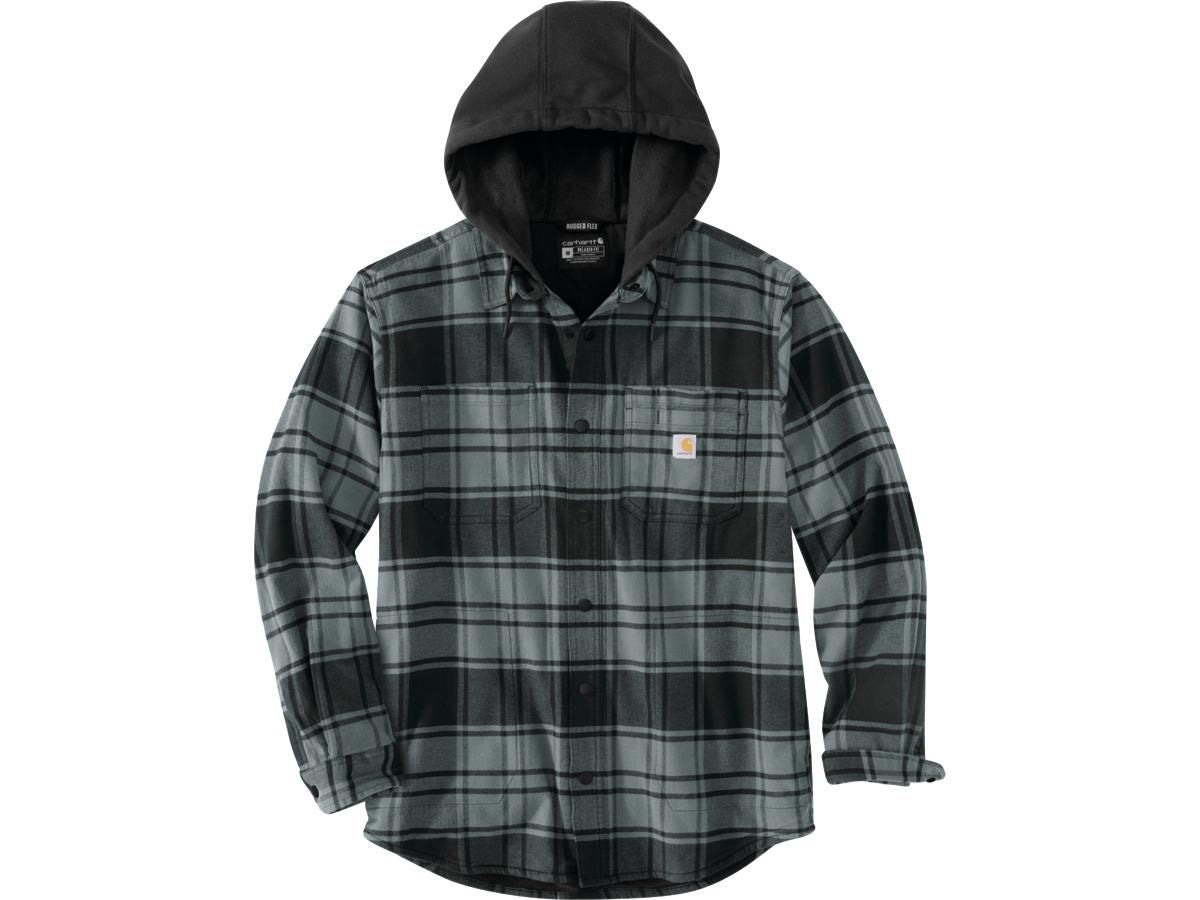 carhartt rugged flex relaxed fit flanel fleece-lined hooded shirt jacket